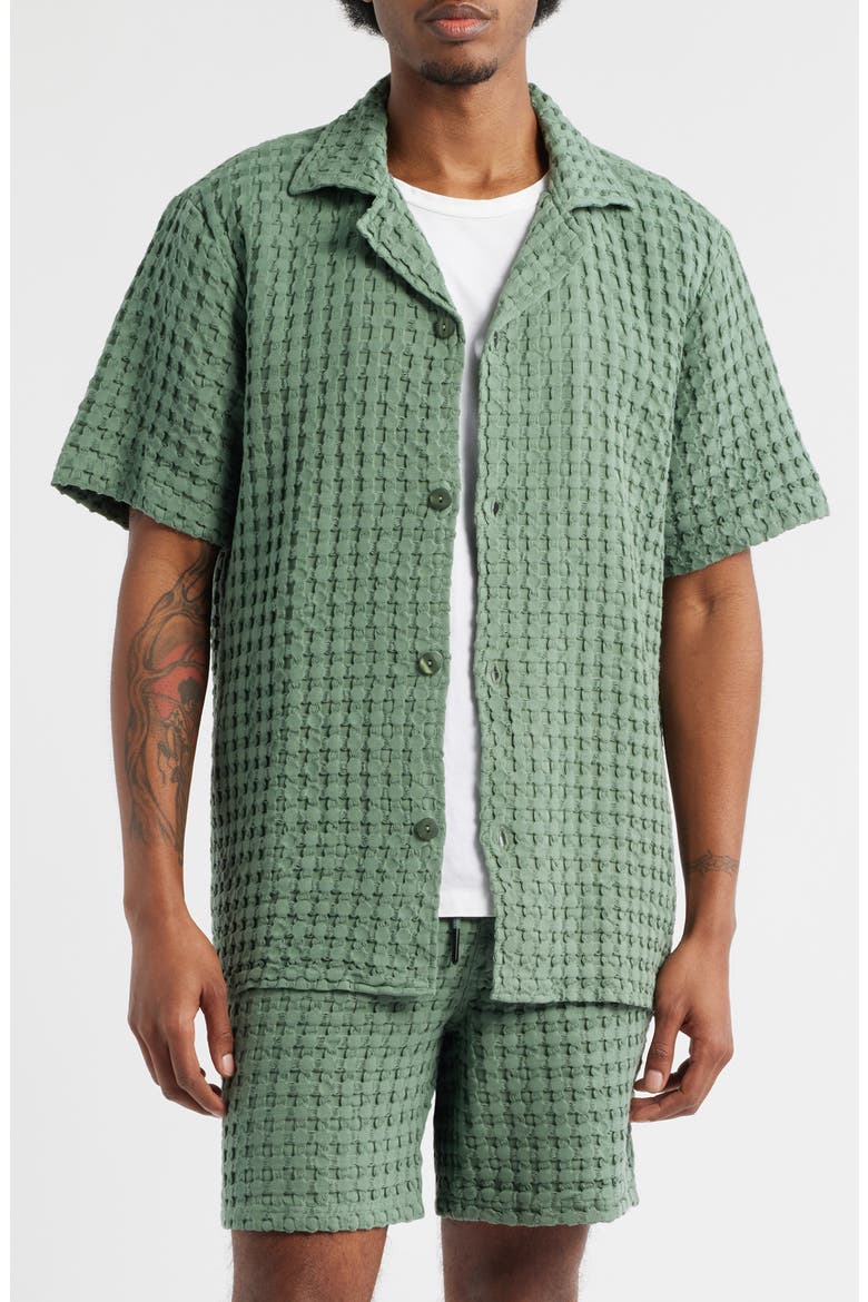 Waffle Camp Shirt, Main, color, GREEN