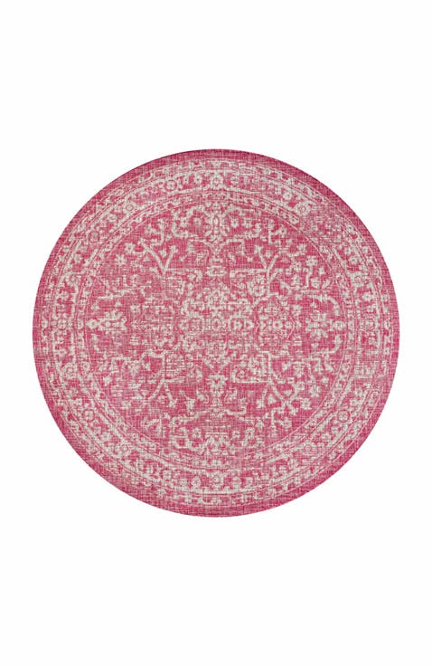 Malta Bohemian Medallion Textured Weave Indoor/Outdoor Round Area Rug