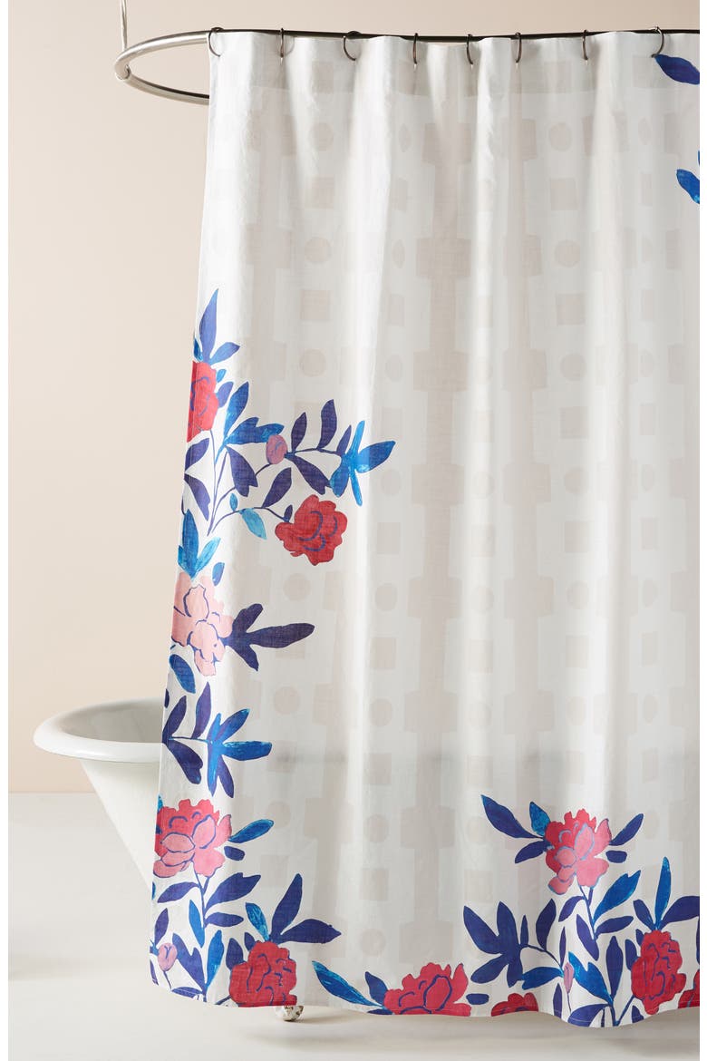 Paule Marrot Rose Vine Shower Curtain, Main, color, BLUE
