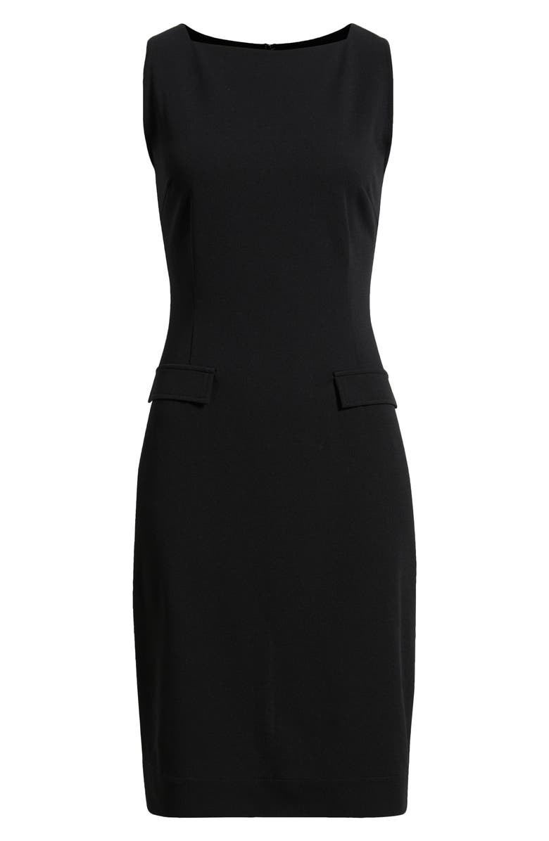 Ming Wang Deco Crepe Bateau Neck Sheath Dress, Alternate, color, Black
