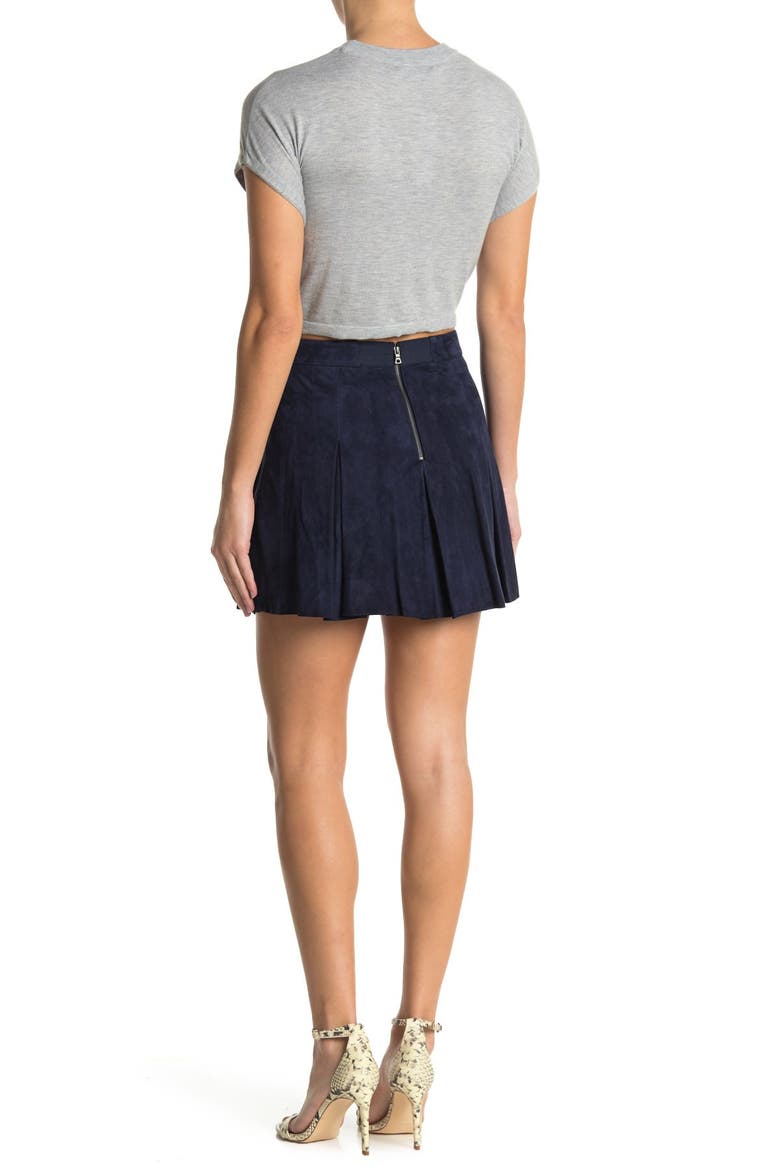 'Lee' Pleated Suede Skirt, Alternate, color, NAVY