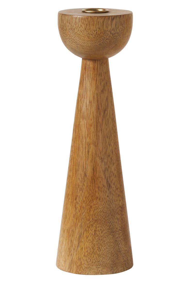Set of 2 Mango Wood Candle Holders, Alternate, color, BROWN