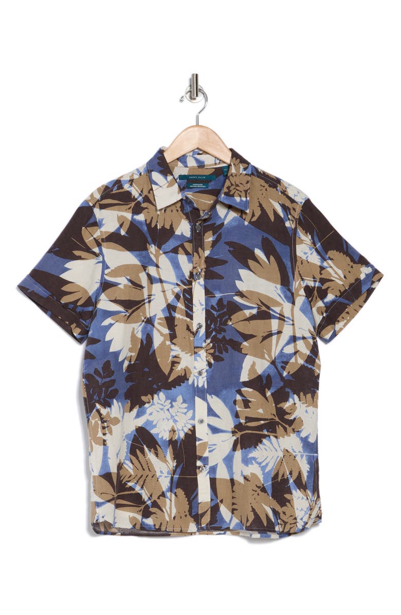 Perry Ellis Patterned Short Sleeve Linen & Cotton Button-Up Shirt ...
