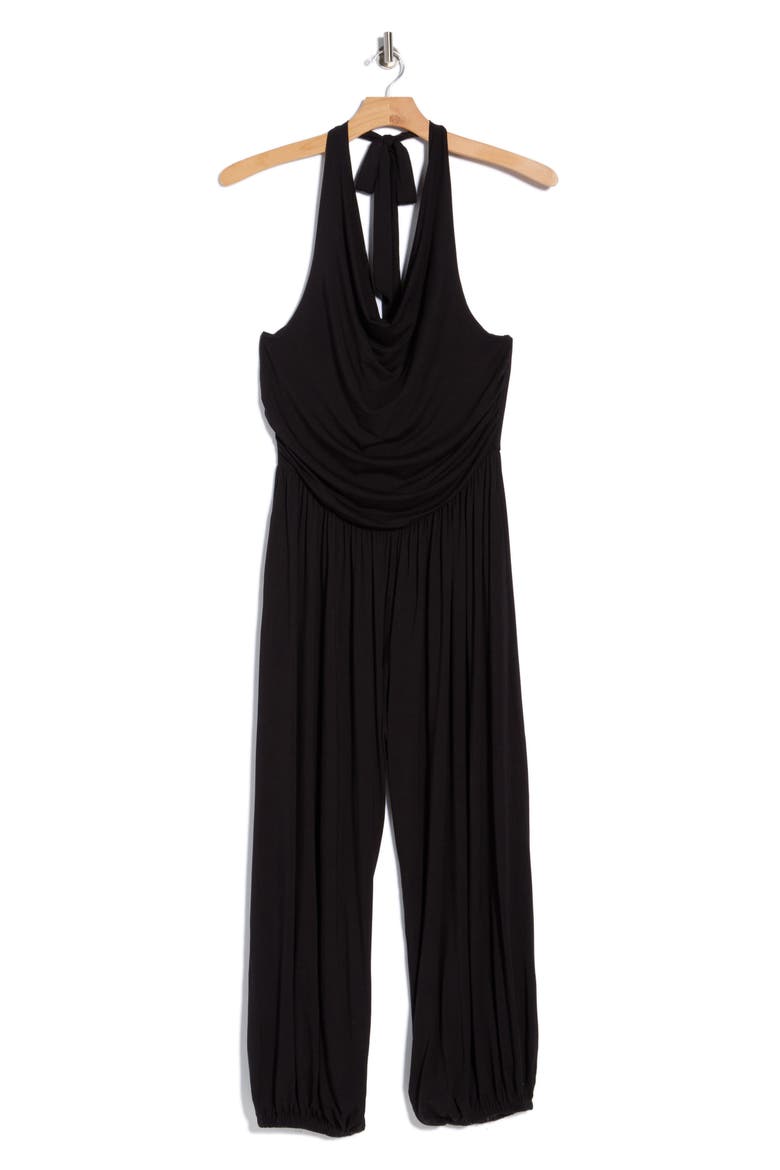 Cowl Neck Halter Jumpsuit, Alternate, color, BLACK