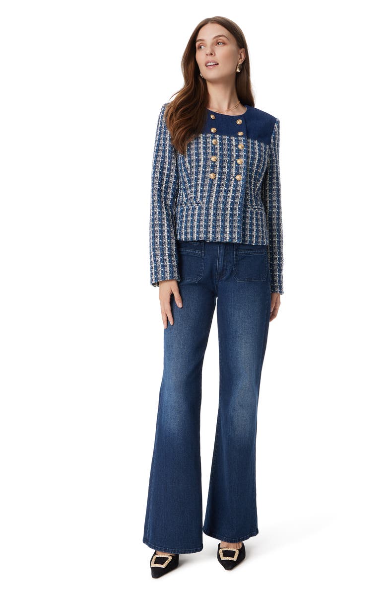 Sam Edelman Fiona Double Breasted Denim & Tweed Jacket, Alternate, color,