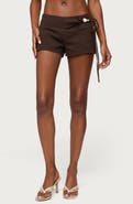 EDIKTED Vikkie Beaded Waist Low Rise Linen Blend Shorts