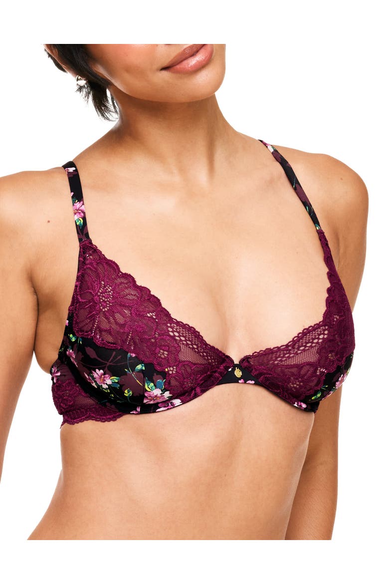 Aleena Unlined Plunge Bra, Main, color, Floral black