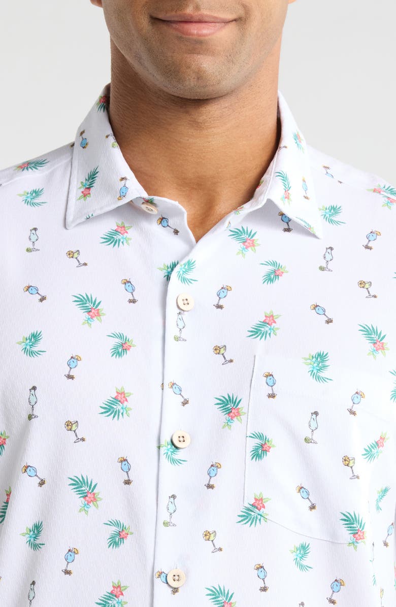 Tommy Bahama Coastal Ease Fiesta Fizz Cocktail Print IslandZone<sup>®</sup> Short Sleeve Button-Up Shirt, Alternate, color, Oceana Blue