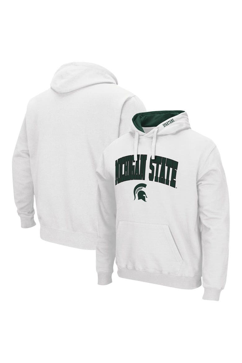 Men's Colosseum White Michigan State Spartans Arch & Logo 3.0 Pullover Hoodie, Main, color, White