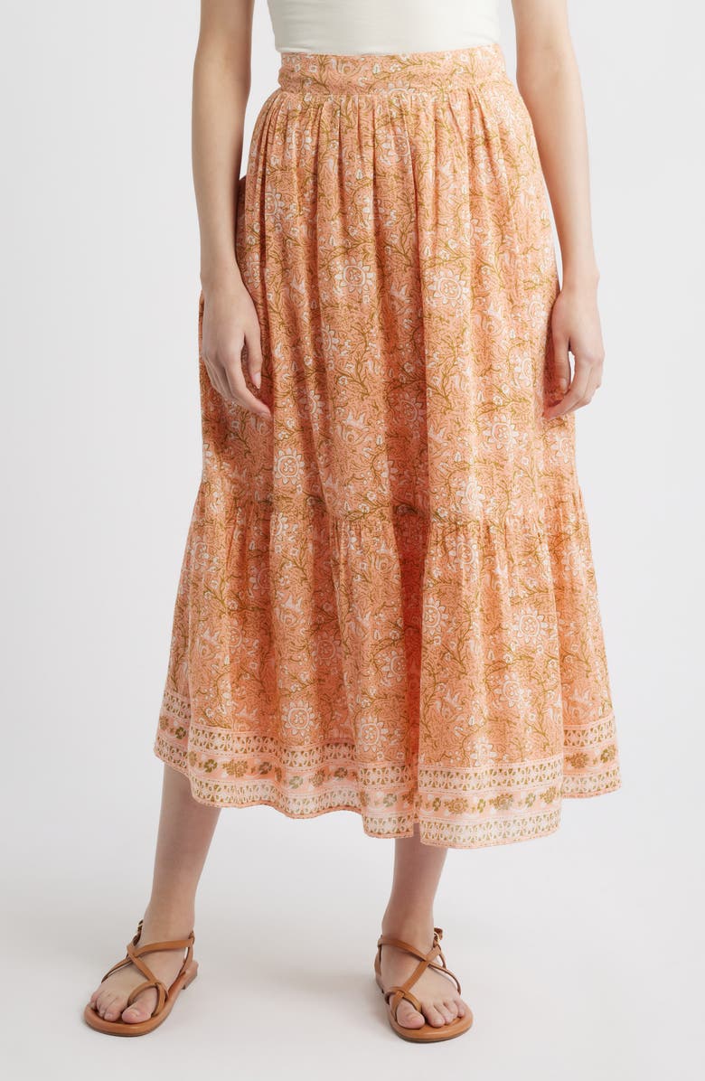 Cleobella Charlene Floral Print Organic Cotton Mulmul Maxi Skirt, Main, color, Cecil Blush Print
