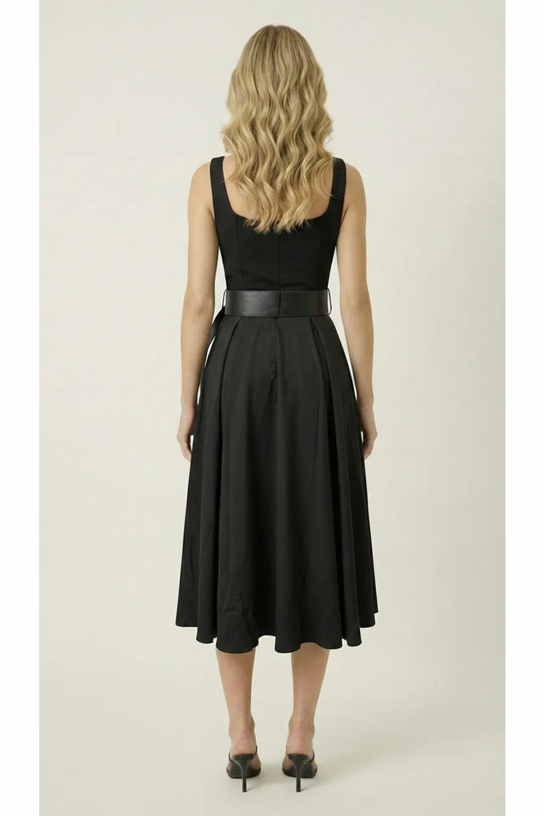 Belted Scoop Neck Midi Dress, Alternate, color, Black