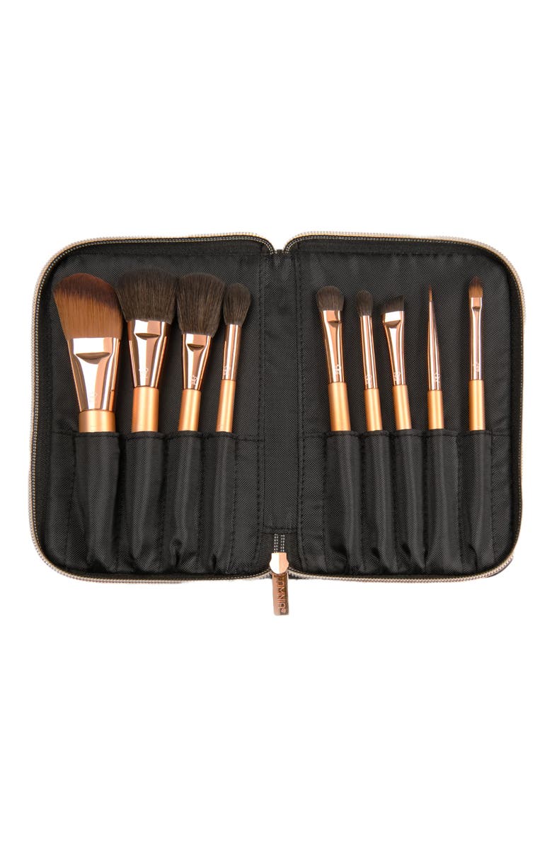 OMNIA Brush Rose Gold 9pc Makeup Travel Brush Set, Alternate, color, Black