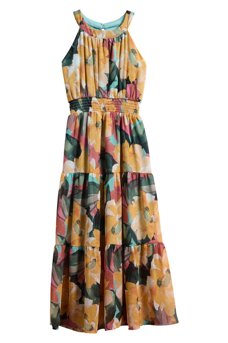 Kids' Print Tiered Party Dress, Main, color, MINT/ MULTI