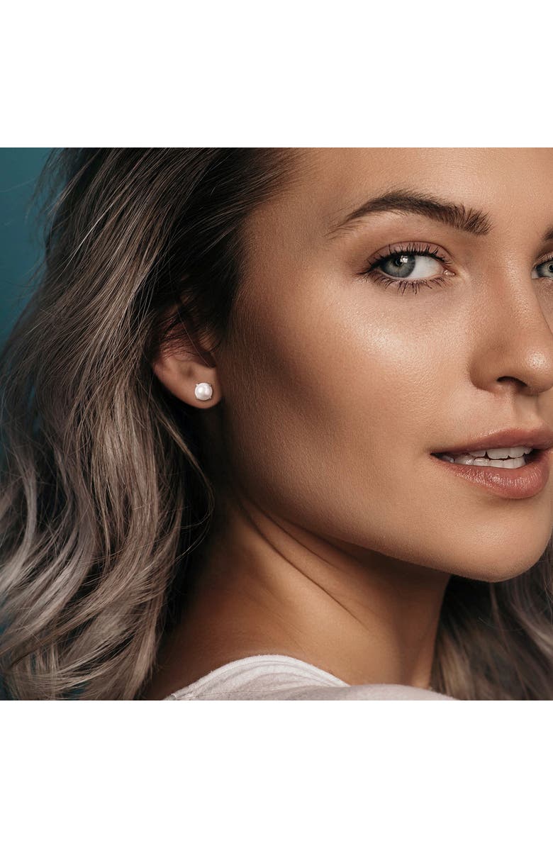 DELMAR 7.5-8mm Cultured Freshwater Pearl Stud Earrings, Alternate, color, Metallic Silver