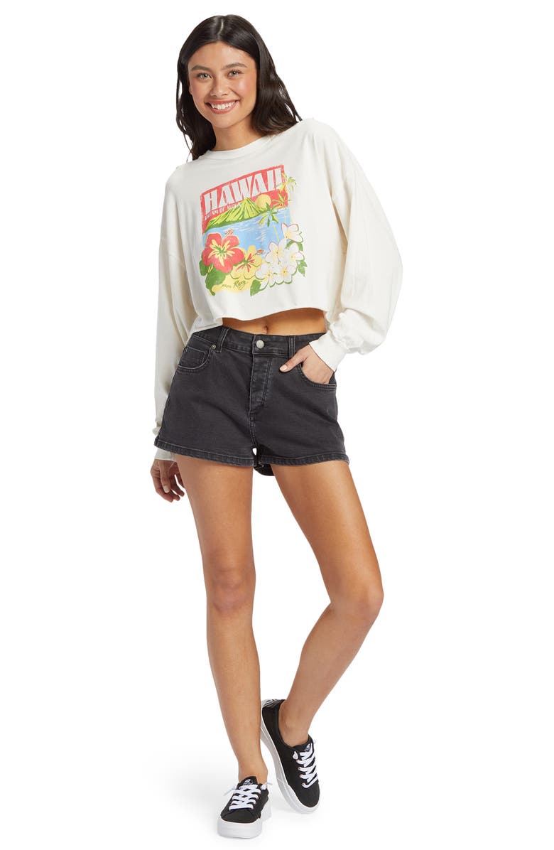 Roxy Hawaii Vacay Long Sleeve Cotton Graphic Crop T-Shirt, Alternate, color,