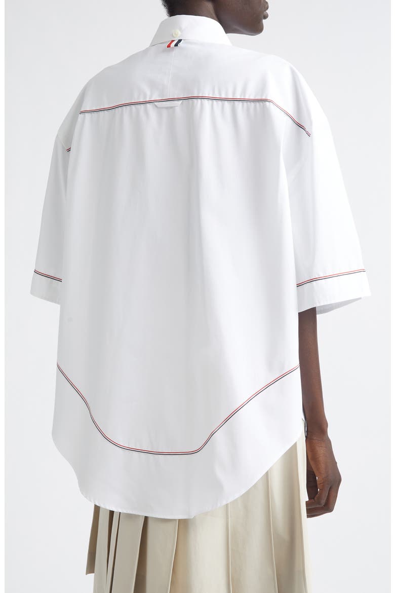 Supersize Tricolor Trim Short Sleeve Button-Up Shirt, Alternate, color, WHITE