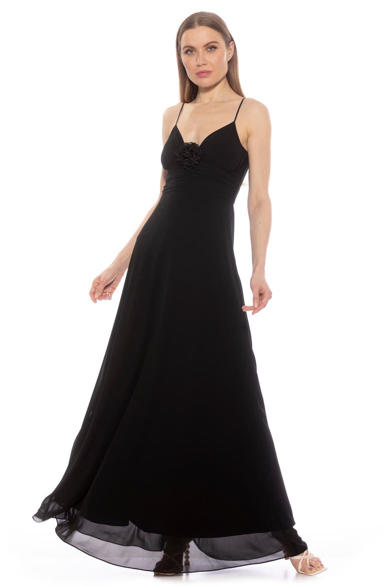 Layla Rosette Maxi Dress, Alternate, color, BLACK