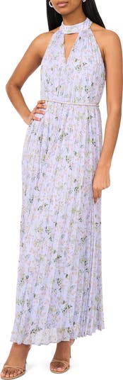 Floral Pleated Sleeveless Maxi Dress