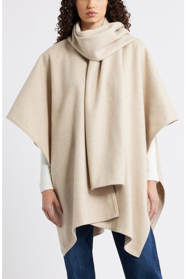 Doubleface Ruana with Attached Scarf, Main, color, TAN- BROWN