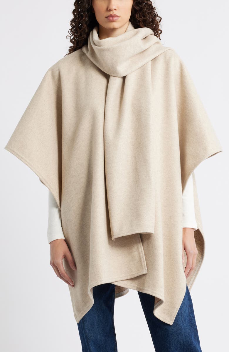 Nordstrom Doubleface Ruana with Attached Scarf, Main, color, Tan Brown