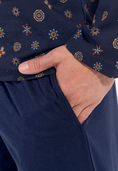 Hom Mandala Long Sleepwear In Navy Print
