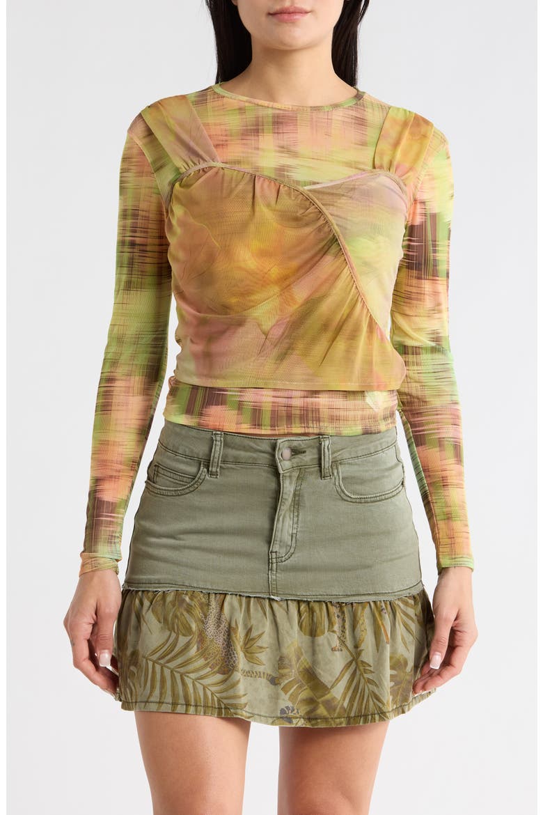 Printed Mesh Top, Main, color, YELLOW