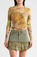 Desigual Printed Mesh Top