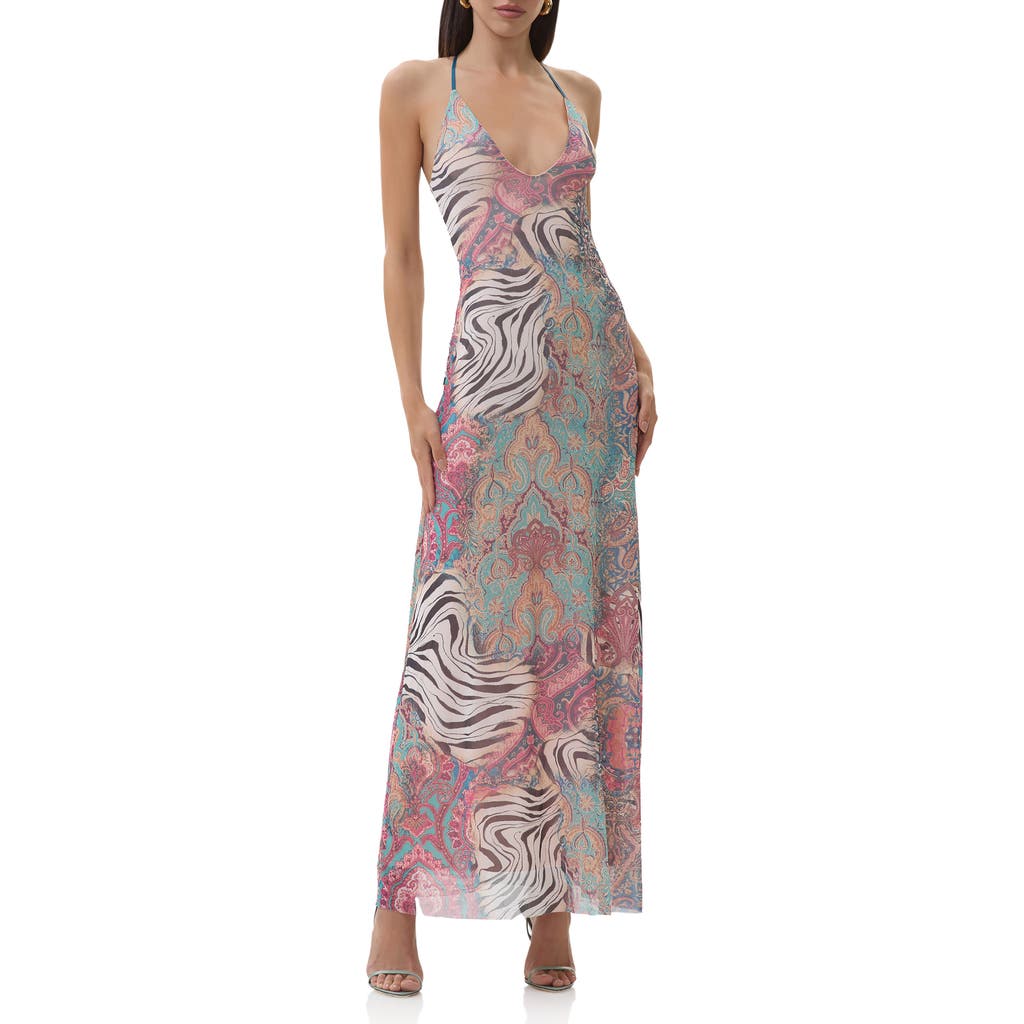 Afrm Romy Printed Mesh Maxi Slipdress In Multi