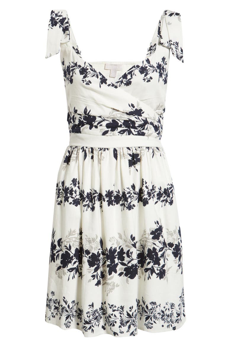 Floral Print Minidress, Alternate, color, IVORY- BLACK HOLLIE BORDER