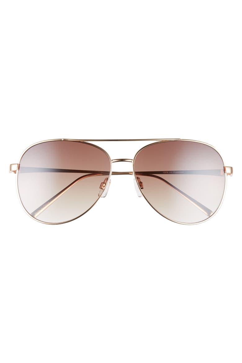 60mm Browbar Metal Aviator Sunglasses, Alternate, color, GOLD/ BROWN