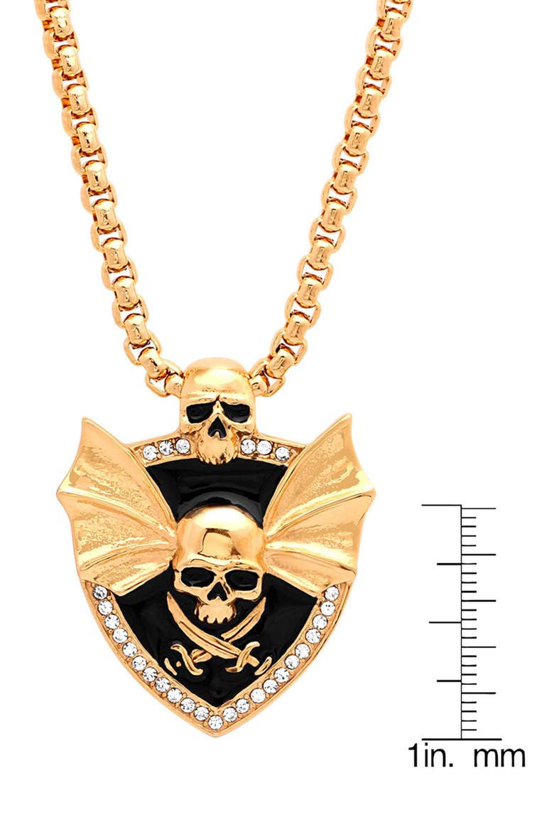 Men's 18k Gold Plated Skull Shield Pendant Necklace, Alternate, color, GOLD
