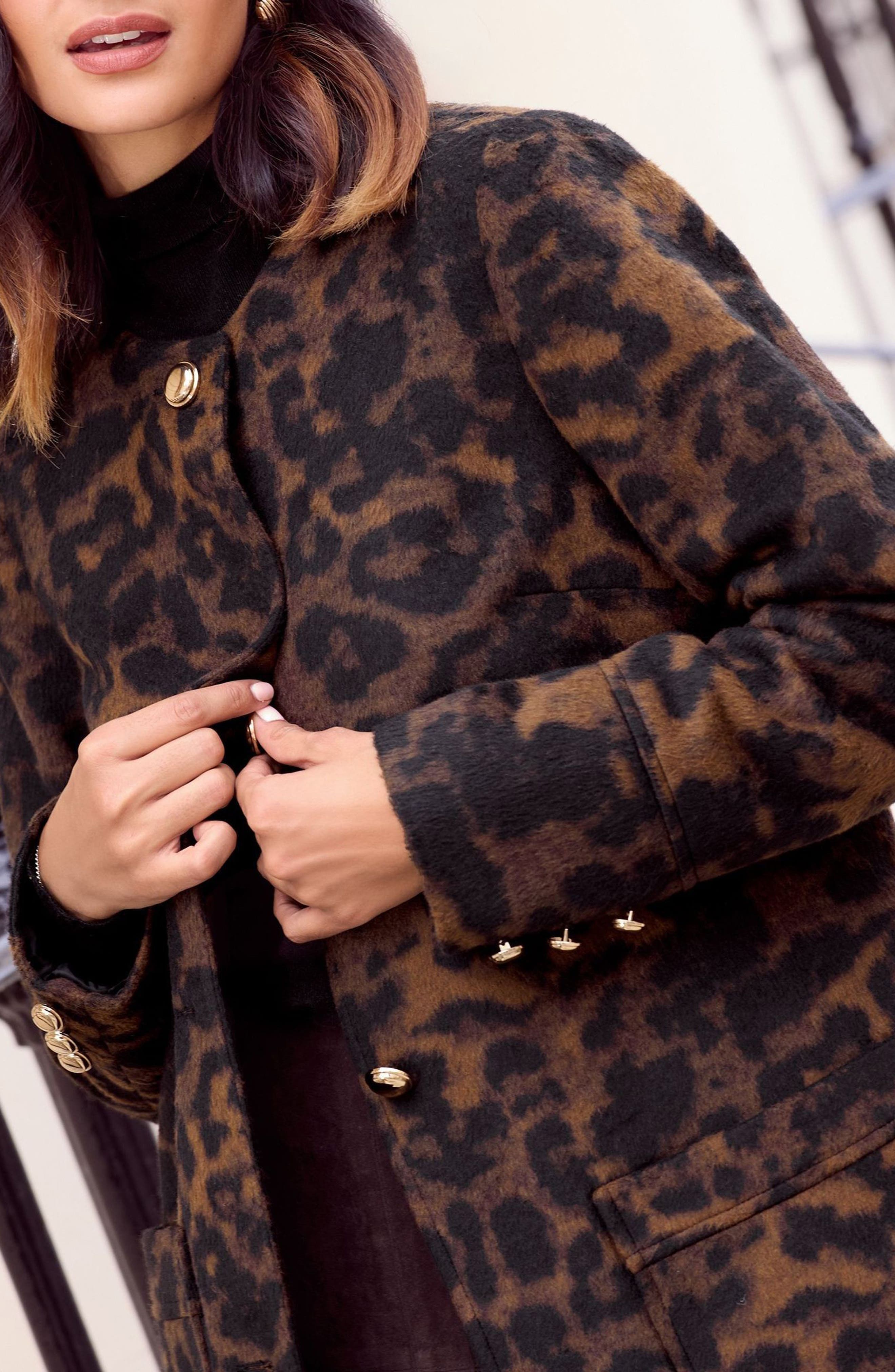 Collarless Leopard Swing Coat - image 2
