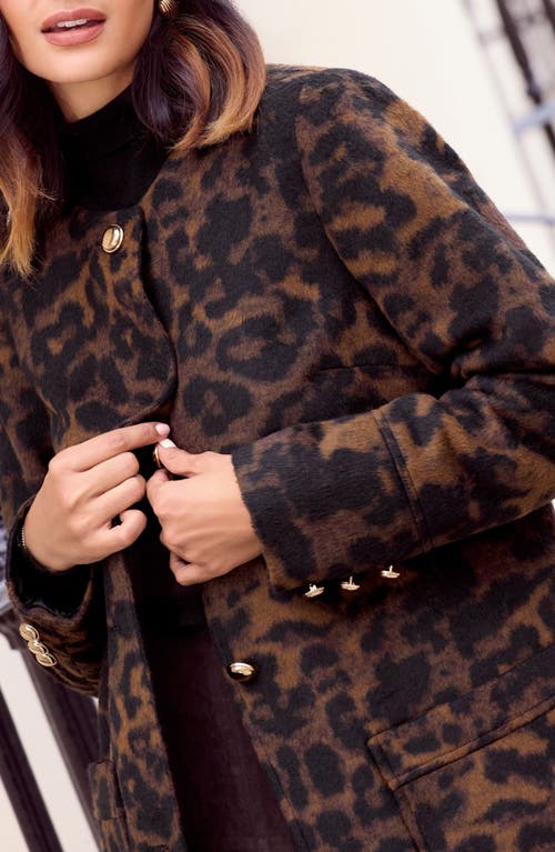 Friends Like These Collarless Leopard Swing Coat In Brown