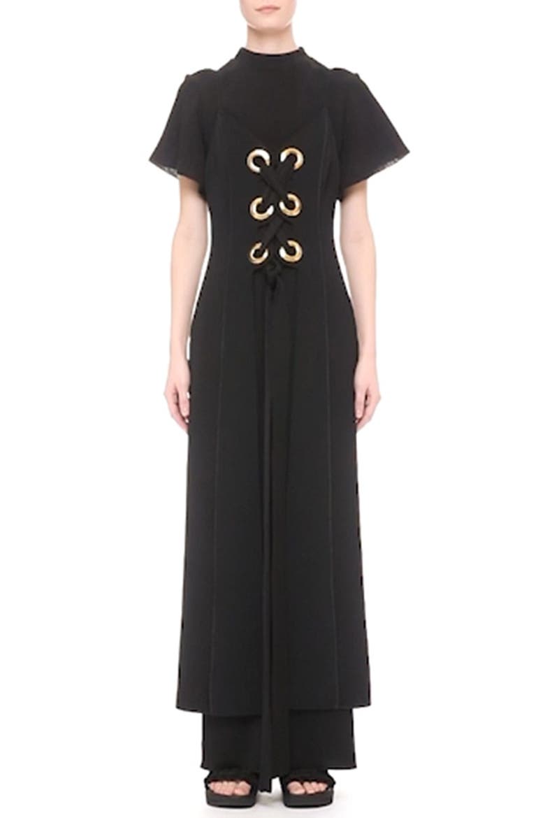 'Delorean' Lace-Up Maxi Dress, Alternate, color, BLACK
