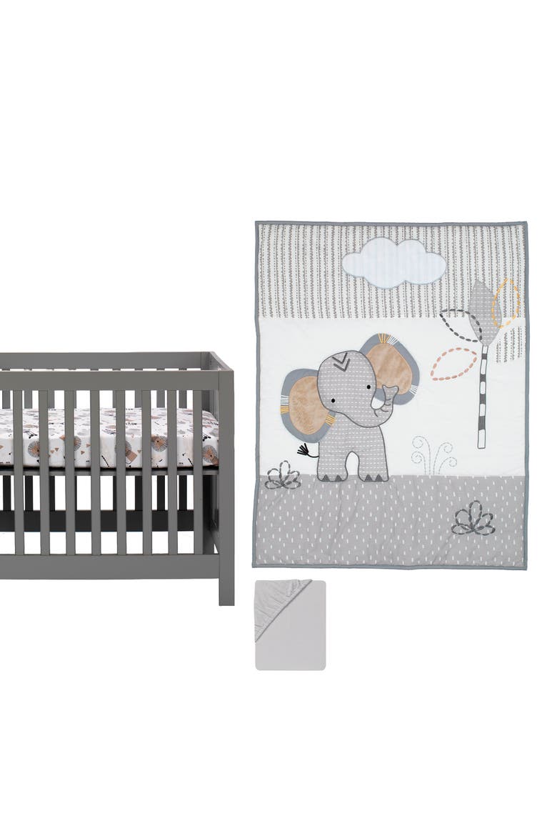 Jungle Safari Elephant 3-Piece Mini Crib Bedding Set, Main, color, Gray