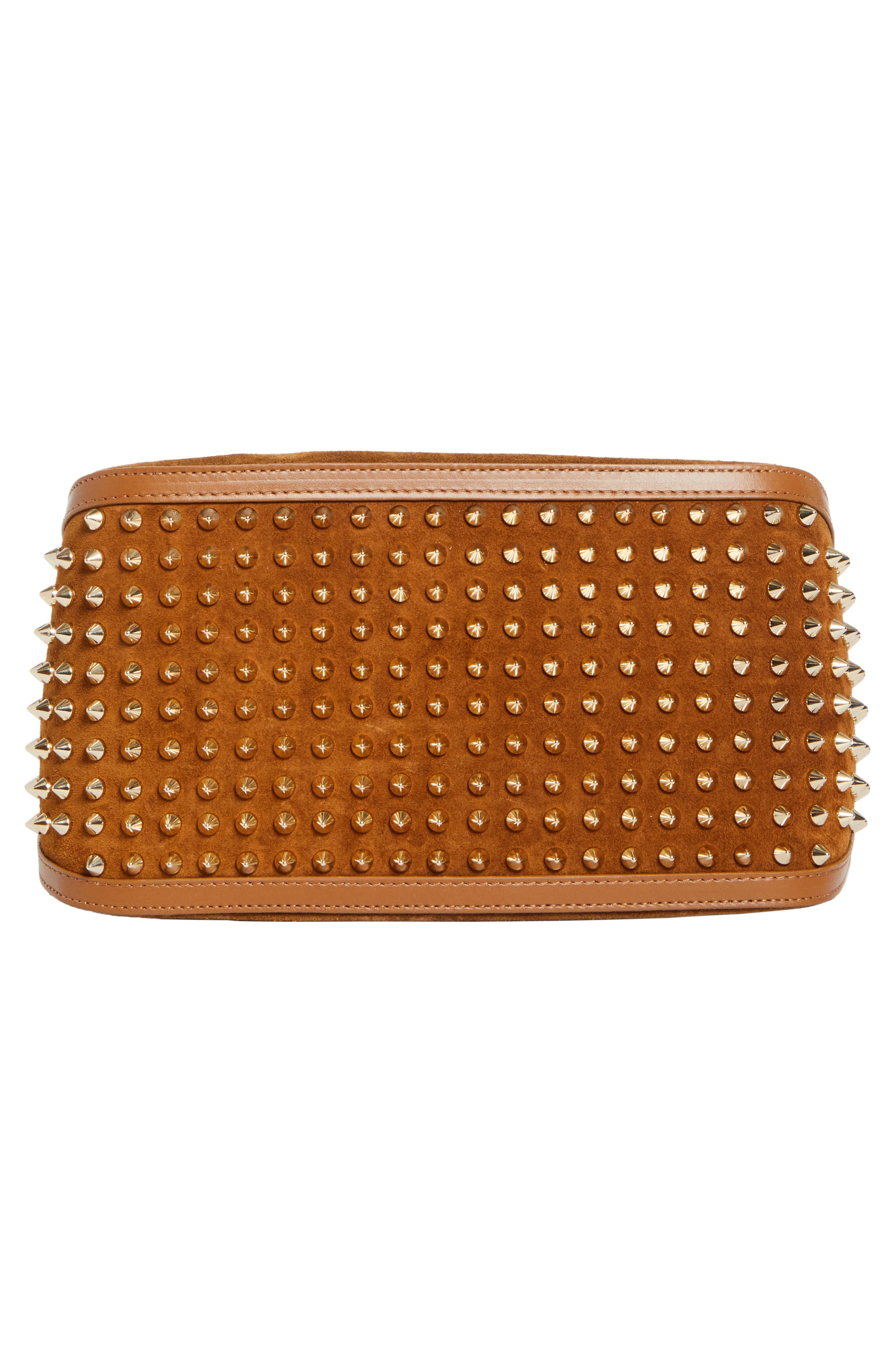 Christian Louboutin Funky Empire Spike Dopp Leather Top Handle Pouch, Alternate, color, Rhea/ Gold