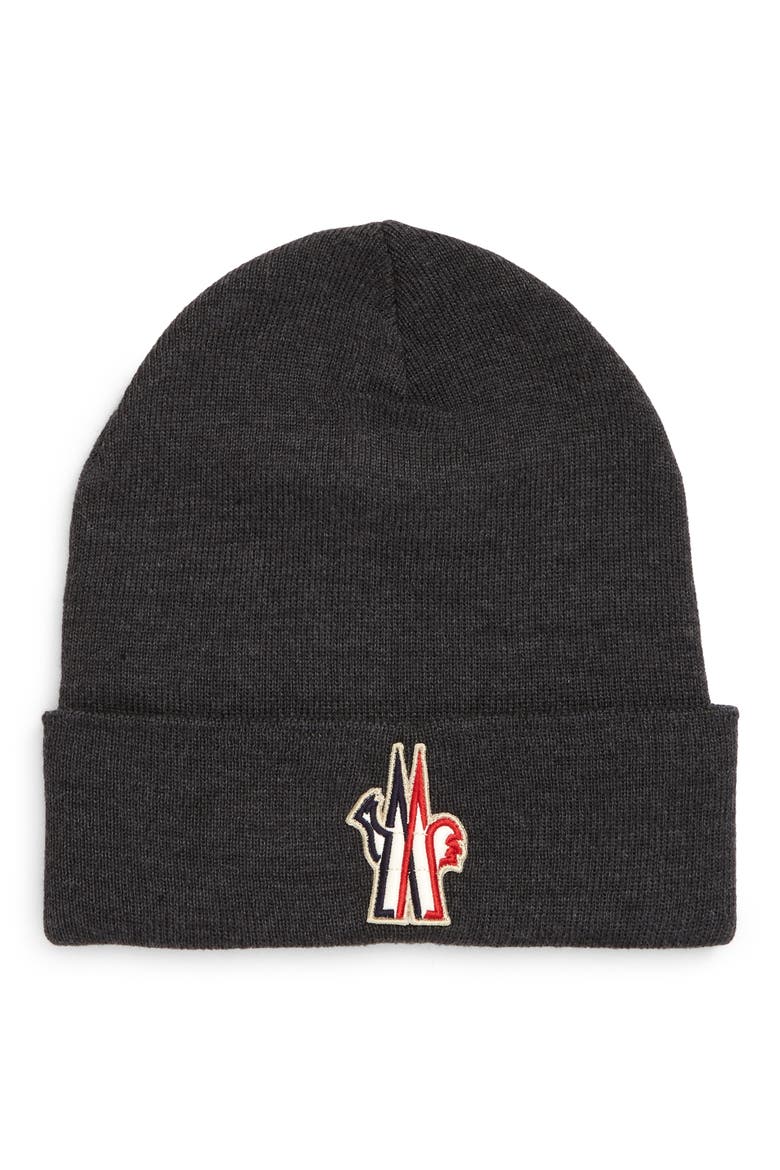Embroidered Logo Rib Wool Beanie, Main, color, GREY