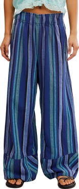 Free People Days End Stripe Wide Leg Linen Pants