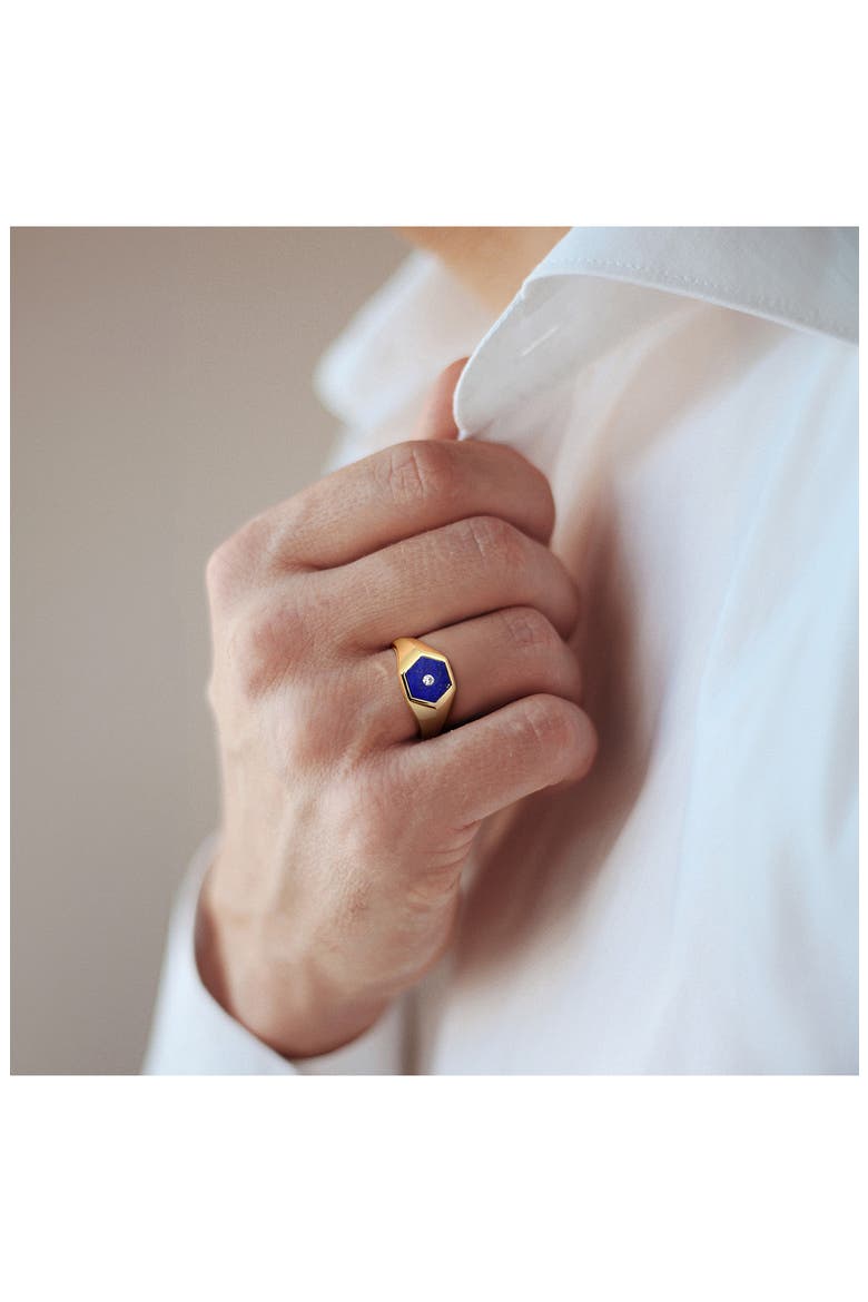 Lazuli Lapis & Diamond Hexagon Ring - 0.04ct., Alternate, color, BLUE