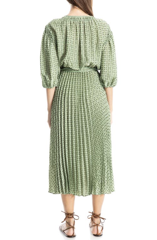 Max Studio Satin Puff Sleeve Midi Dress In Sge/olv Clvr Petals