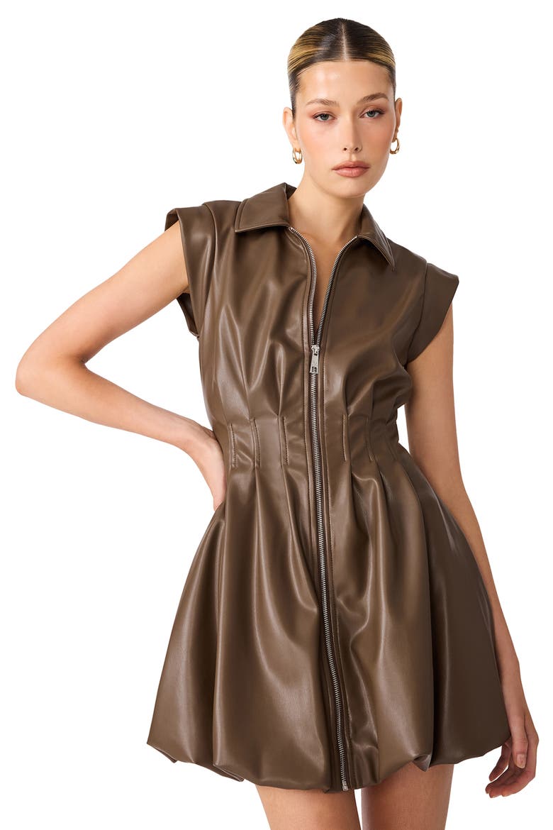 Dyanne Faux Leather Minidress, Alternate, color, COCO