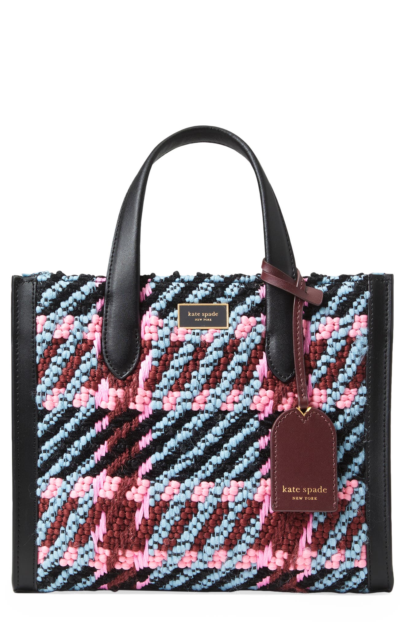 Kate Spade New York manhattan plaid chunky woven fabric tote, Main, color, 