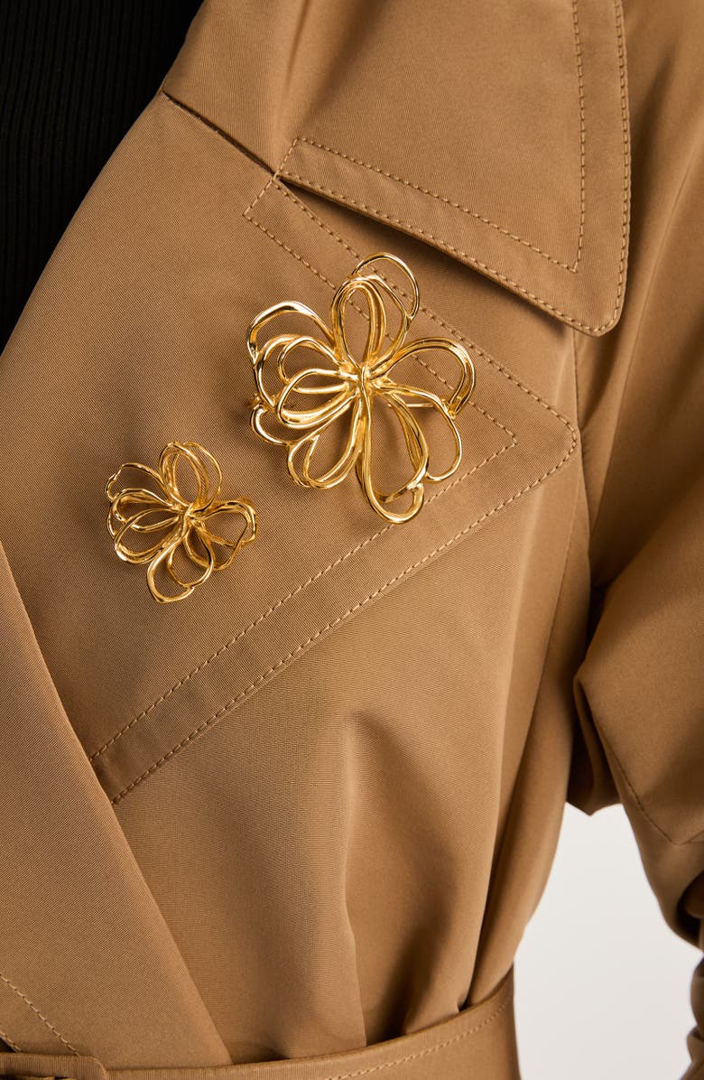 Oscar de la Renta Large Wire Flower Brooch, Alternate, color, Gold