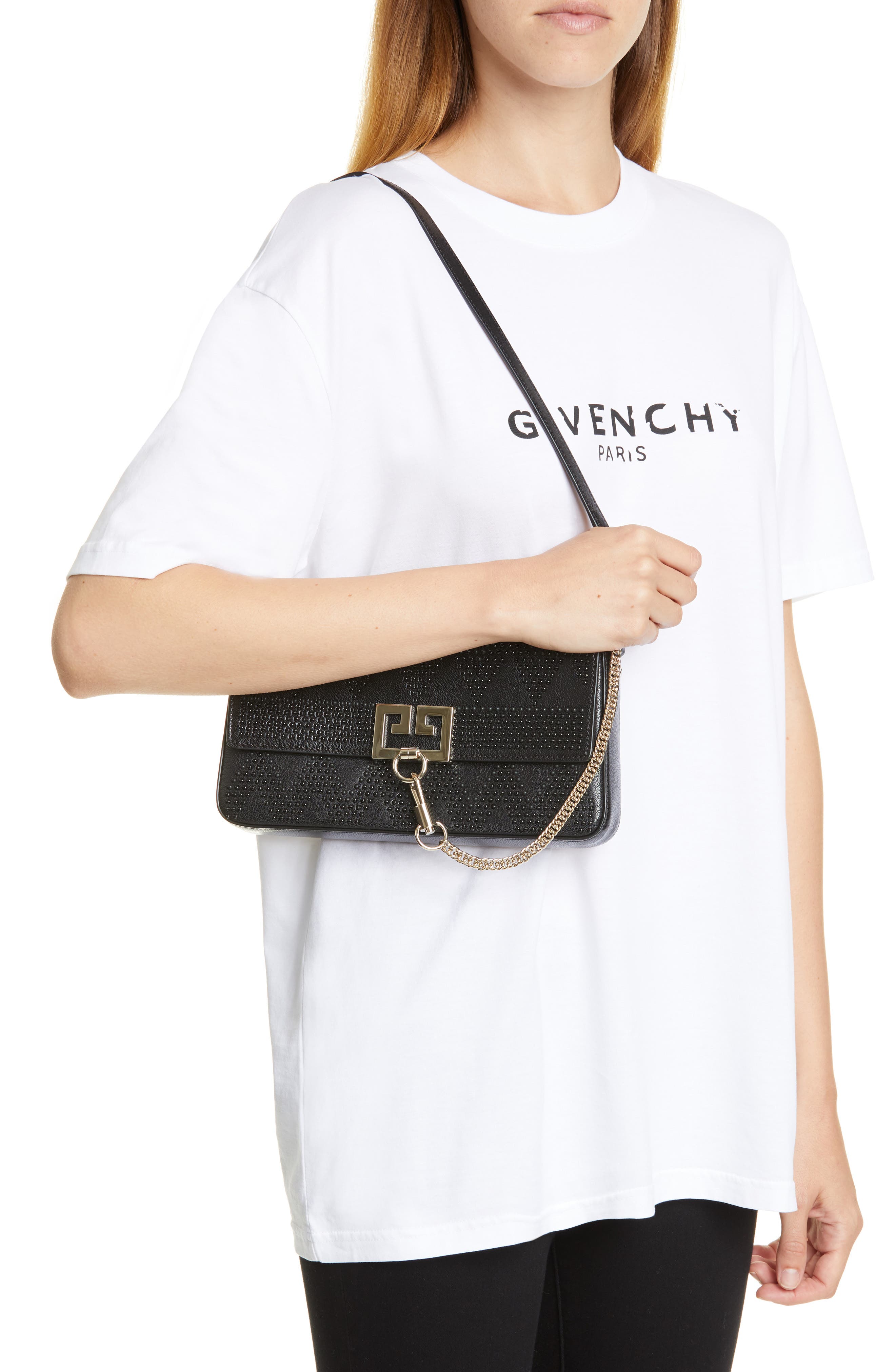 Givenchy Chevron Studded Leather Shoulder Bag, Alternate, color, 