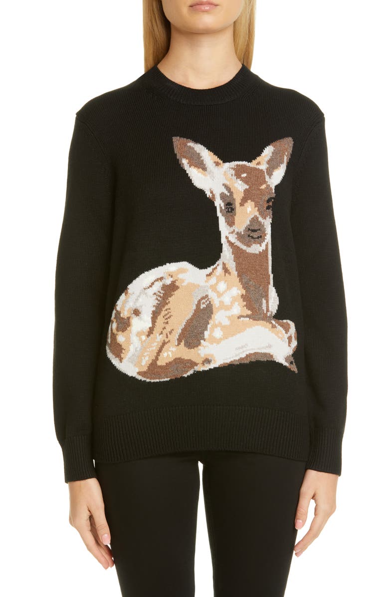 Burberry Courtney Deer Intarsia Wool Sweater, Main, color,