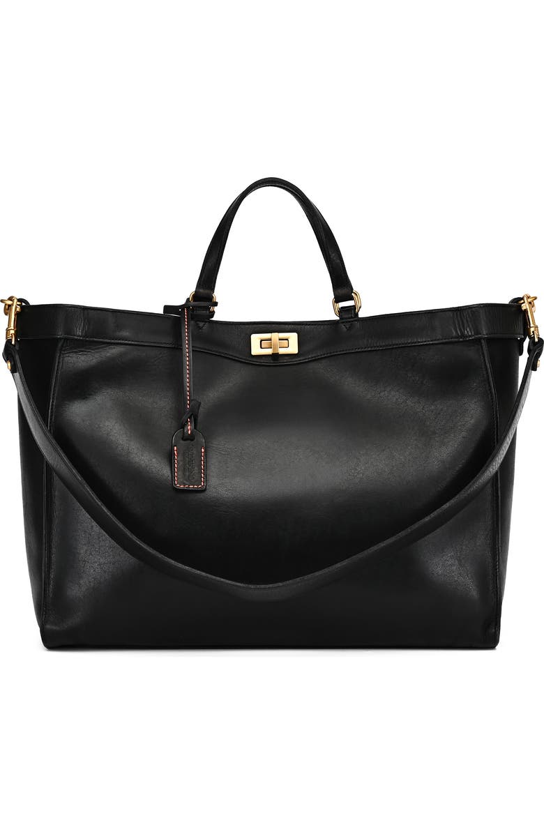 OLD TREND Ixia Genuine Leather Jet Set Travel Tote, Main, color, Black