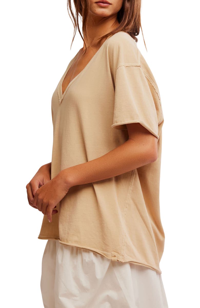 Free People Nina V-Neck Cotton T-Shirt, Alternate, color, Oat Latte