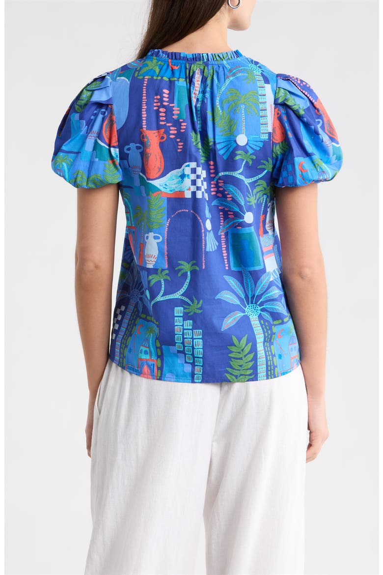 Punta Alta Berisa Split Neck Puff Sleeve Cotton Top, Alternate, color, COBALT-COMBO