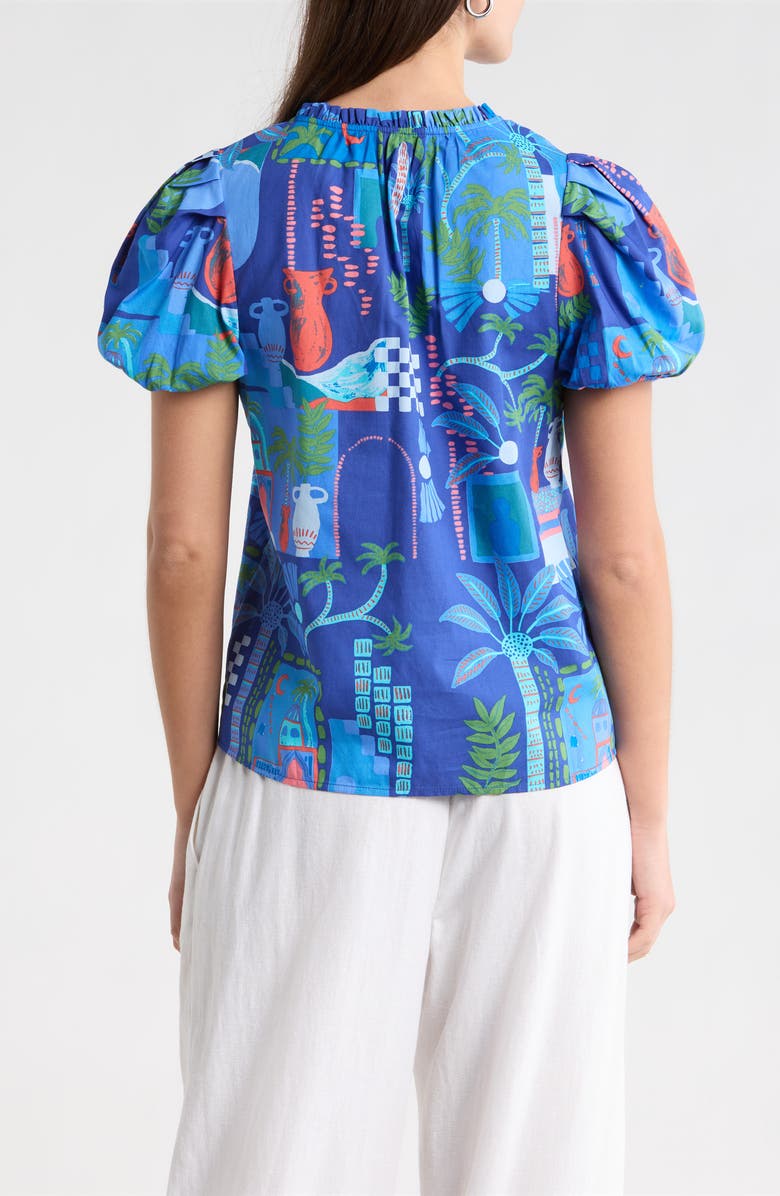 SUGARLIPS Punta Alta Berisa Split Neck Puff Sleeve Cotton Top, Alternate, color, Cobalt-Combo