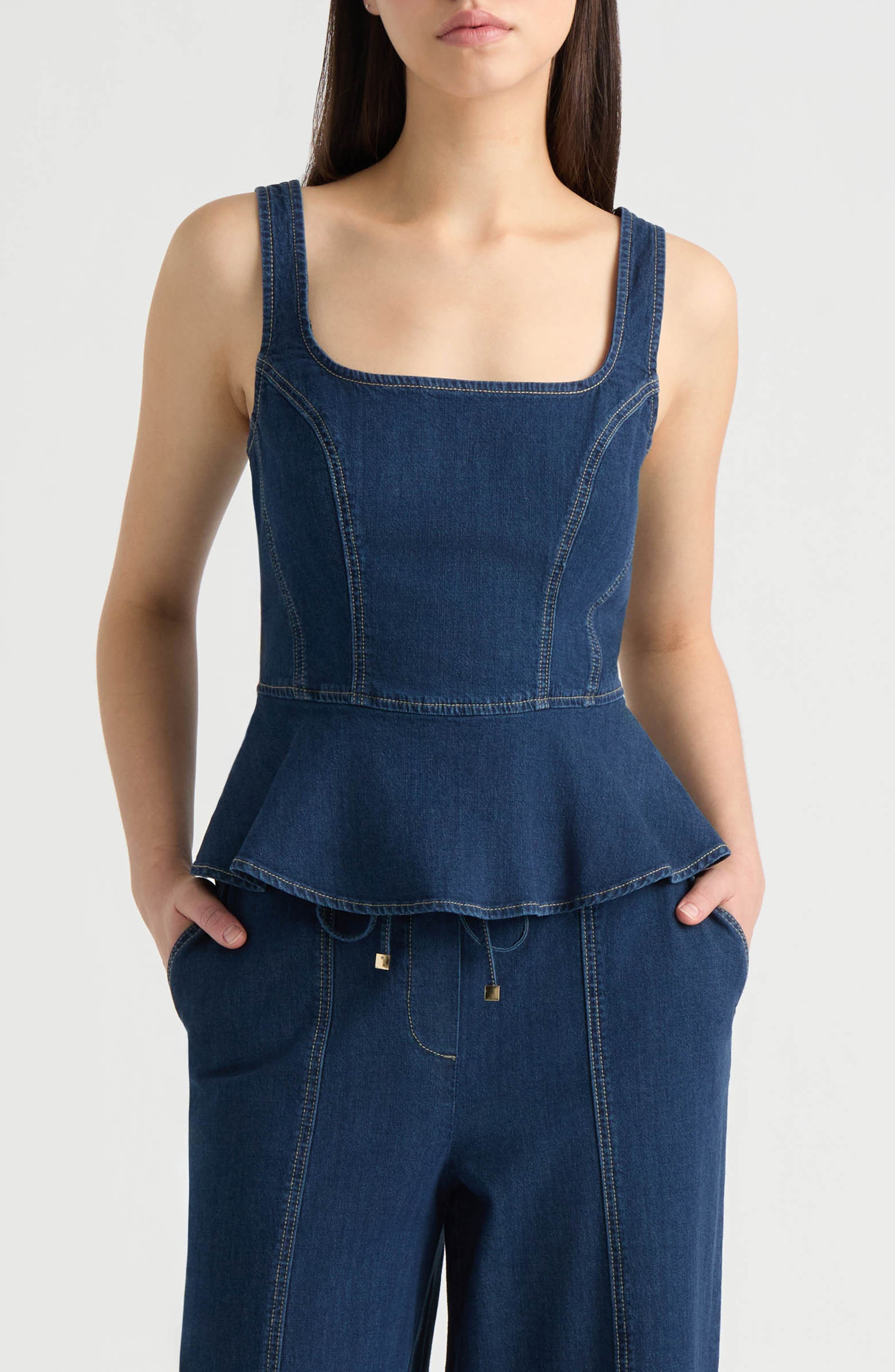 NVLT Peplum Stretch Cotton Denim Top